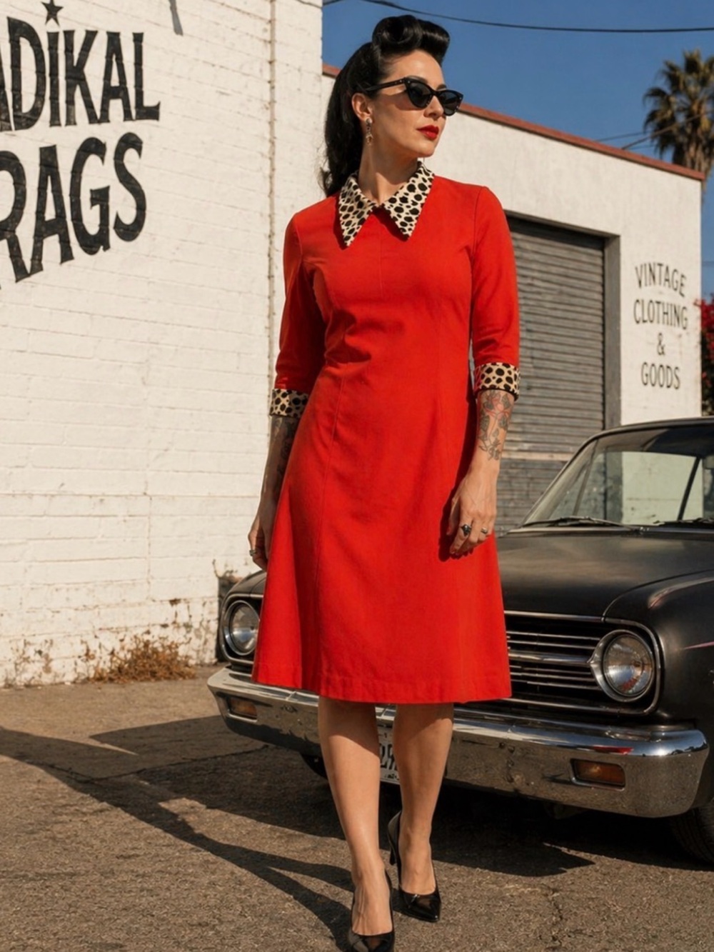 Vintage Retro Rockabilly Midi Dress Size Large